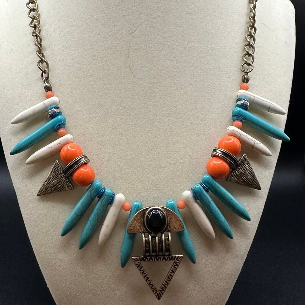 Southwestern style necklace silver turquoise coral